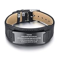 MPRAINBOW Custom Personalized ID Leather Bracelet, Stainless Steel to My Son/DAD/Husband Leather Bracelet Courage Inpsirational Wristband Leather Bracelets for Men Women, Personalized Inpsirational Gifts to Family