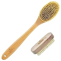 FD10 Beechwood Wood Long Handle Shower Bath Body Brush and NB4 Natural Bristle Fingernail Brush and Hand Scrub Brush for Nails