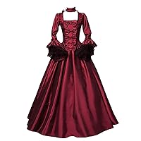 Sinzelimin Womens Gown Dresses Petal Long Sleeve Medieval Retro Gothic Palace Dress Plus Size Floor Length Cosplay Long Dress