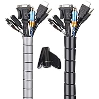 240 Inch Cable Sleeve, Flexible Cord Bundler Wire Wrap Cable Management System for Office and PC-Black Gray