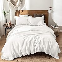 Simple&Opulence Linen Duvet Cover Set Ruffled Bedding with 1 Comforter Cover and 2 Pillowshams +2 Linen Euro Shams+1 Pleated Linen Bed Skirt 14 inch