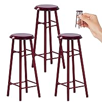 Dolls House Furniture 3Pcs Wooden Small Bar Stools 1:12 Scale Mini Bar Stool Dollhouse Chair Accessories Pretent Play Toy Model Layout Props Desktop Decor Red, 2GNT1SHD7A1P-01