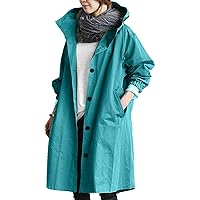 Women's Trench Coat With Hood Plus Size Casual Long Rain Jacket Long Double-Breasted Fall Fashion Windbreaker