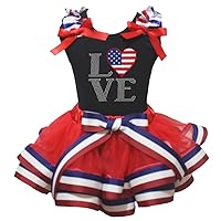 Petitebella LOVE America Heart Black Shirt RWB Stripes Red Petal Skirt Set Nb-8y