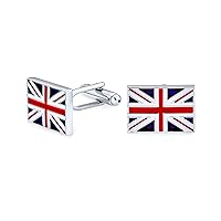 England United Kingdom Union Jack UK British Flag Red Blue White Shirt Cufflinks Men Executive Gift Bullet Hinge Back Silver Tone Stainless Steel