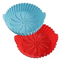 2 Pack Air Fryer Liners for 3 to 5 QT, Silicone ，Easy clean Reusable Liners, Blue + Red, (Top 8in, Bottom 6.75 In)