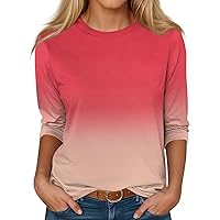 Blouses for Women, 2024 Trendy Vintage 3/4 Sleeve Top for Women,Ladies Three Quarter Sleeve Round Collar T-Shirt Blouse