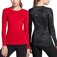 ATHLIO 2 Pack Women's Sports Compression Shirt, Cool Dry Fit Long Sleeve Workout Tops, Athletic Exercise Gym Yoga Shirts