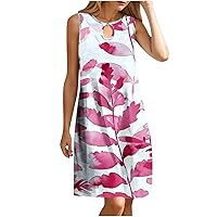 Womens Summer Dresses Casual Sleeveless Tank Dresses Trendy Leaf Print Graphic Sundress Vacation Beach Cover Up Dress
