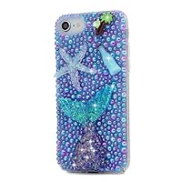 STENES iPhone 6S Case - Stylish - 3D Handmade [Sparkle Series] Bling Starfish Coconut Tree Mermaid Tail Design Cover Case for iPhone 6 / iPhone 6S - Blue