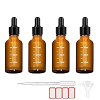 4Pcs Dropper Bottles Tincture Bottles with Dropper Glass 1oz 30ML Thick Amber Leakproof Essential Oils Bottles Eye Dropper Bottles with 1 Funnel & 4 Labels