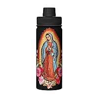Virgen De Guadalupe Virgin Mary Flowers 18 Oz Sports Insulated Kettle Stainless Steel Travel Mug Double Wall Insulated Thermos Insulation Water Bottle
