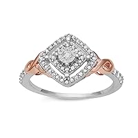 Mother's Day Gift For Her 1/4cttw White Diamond Two-Tone Split Shank Ring Crafted in Rhodium & Rose Gold Plated Sterling Silver