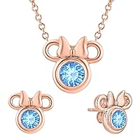 Cute Mini Mouse 14k Rose Gold Over .925 Sterling Silver Gemstone Earring Pendant Set For Girl's