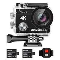 Dragon Touch 4K Action Camera 20MP Vision 3 Underwater Waterproof Camera 170° Wide Angle WiFi Sports Cam with Remote and Mounting Accessories Kit