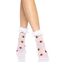 Women's Strawberry Polka Dot Ruffle Top Anket Socks, One Size, White/Red