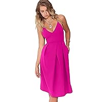 Eliacher Women's Deep V Neck Adjustable Spaghetti Straps Summer Dress Sleeveless Sexy Backless Party Dresses with Pockets