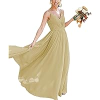 Sexy V Neck Bridesmaid Dress for Woman A-line Chiffon Long Wedding Guest Dresses with Pockets 2023