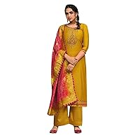 ladyline Silk Embroidered Handwork Salwar Kameez Partywear with Banarasi Silk Dupatta