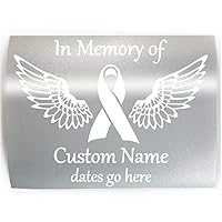LUNG CANCER MEMORIAL White Ribbon with Wings - ADD YOUR CUSTOM WORDS, COLOR & SIZE - In Memory of Vinyl Decal Sticker A