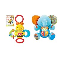 KiddoLab Baby Music & Light Bundle: Twist & Rattle Musical Bee Toy with Teether and Plush Elephant with Light-Up Buttons - Sensory & Learning Toys for Infants and Toddlers 3 Months & Up.