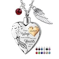 Your Wings were Ready, But My Heart was Not with Angel Wing Charm Keepsake Memorial Birthstones Urn Necklace Gift