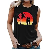 TUNUSKAT Tank Top for Women Loose Fit Beach Vacation Print Graphic Tank Tops Ladies Fashion Casual O-Neck Sleeveless Shirts