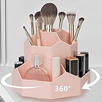 360° Rotating Makeup Brush Holder Organizer, 9 Slots Makeup Brush Organizer, Makeup Organizer for Vanity, Cosmetics, Nail Polish, Art Supply, Bathroom Desktop Organizer (Pink)