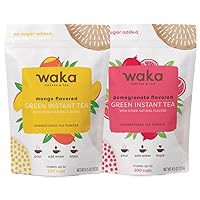 Waka — Unsweetened Instant Tea Powder 2-Bag Combo — 100% Tea Leaves — Mango Flavored, Pomegranate Flavored, 4.5 oz Per Bag