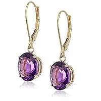 Amazon Collection 14k Yellow Gold Oval February Amethyst Dangle Earrings for Women, Amethyst 8x10mm Leverback Earrings - Hypoallergenic, Nickel-Free, Elegant Gift for All Occasions