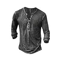 Beotyshow Mens Distressed Henley Shirts Retro Long Sleeve Tee Shirts Casual Button Down Washed T-Shirts for Men