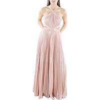 BCBGMAXAZRIA Women's Fit and Flare Sleeveless Floor Length Evening Dress Halter Neck Cut Outs