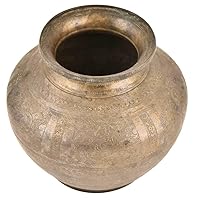 IndianShelf Vocalforlocal Handmade Vintage Brass Engraved Water Storage Pot Hindu Ritual Pot Pack of 1 Indian Kitchen Utensils