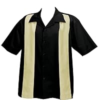 Mens Bowling Shirt, Big Tall Black with Creme Panels