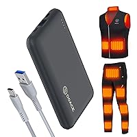 DOACE Battery Pack for Heated Vest, 10000mAh 5V/3A Power Bank with USB-C Charging Cable, 15W Portable Charger for Heated Jacket, Pants, Scarf, iPhone 14/13 Series, Gray