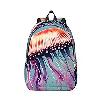 Jellyfish Print Canvas Laptop Backpack Outdoor Casual Travel Bag Daypack Book Bag For Men Women