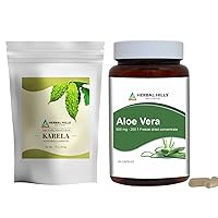 HERBAL HILLS Karela Powder and Aloe Vera Capsules Freeze Dried Powder Pack of 2 Combo