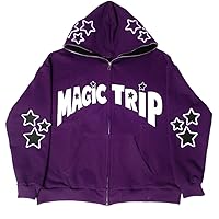 Men Zip Up Hoodie Y2k Vintage Graphic Oversized Hooded Sweatshirt Jacket Grunge Fairycore Coats Harajuku Streetwear