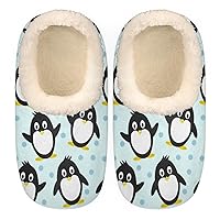 Cute Penguin Women's Slippers, Blue Dot Soft Cozy Plush Lined House Slipper Shoes Indoor Non-Slip Slippers for Girls Boys Teenager