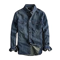 Autumn Winter Thick Retro Old Striped Men' Long-Sleeved Shirt Casual