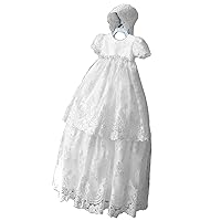 Newdeve Long Baptism Dresses for Baby Girls Christening Gowns Toddler with Bonnet