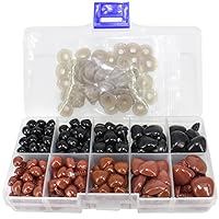 Bestartstore 130pcs 8/9/10/15/16mm Black and Brown Plastic Safety Nose D-Shape Craft Nose DIY Nose with Washers for Teddy Bear Doll Plush Animal Puppet Crafts