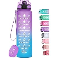 1000ml Motivational Water Bottle with Time Marker, Leak-proof BPA Free Tritan Drink Bottle with Fruit Strainer, Perfect for Fitness, Gym and Outdoor Sports