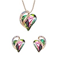 Leafael Infinity Love Crystal Heart Bundle Jewelry Set with Rainbow Obsidian Black Pendant Necklace Healign Stone Crystal for Protection Gifts for Women Necklace Earrings,18K Rose Gold Plated