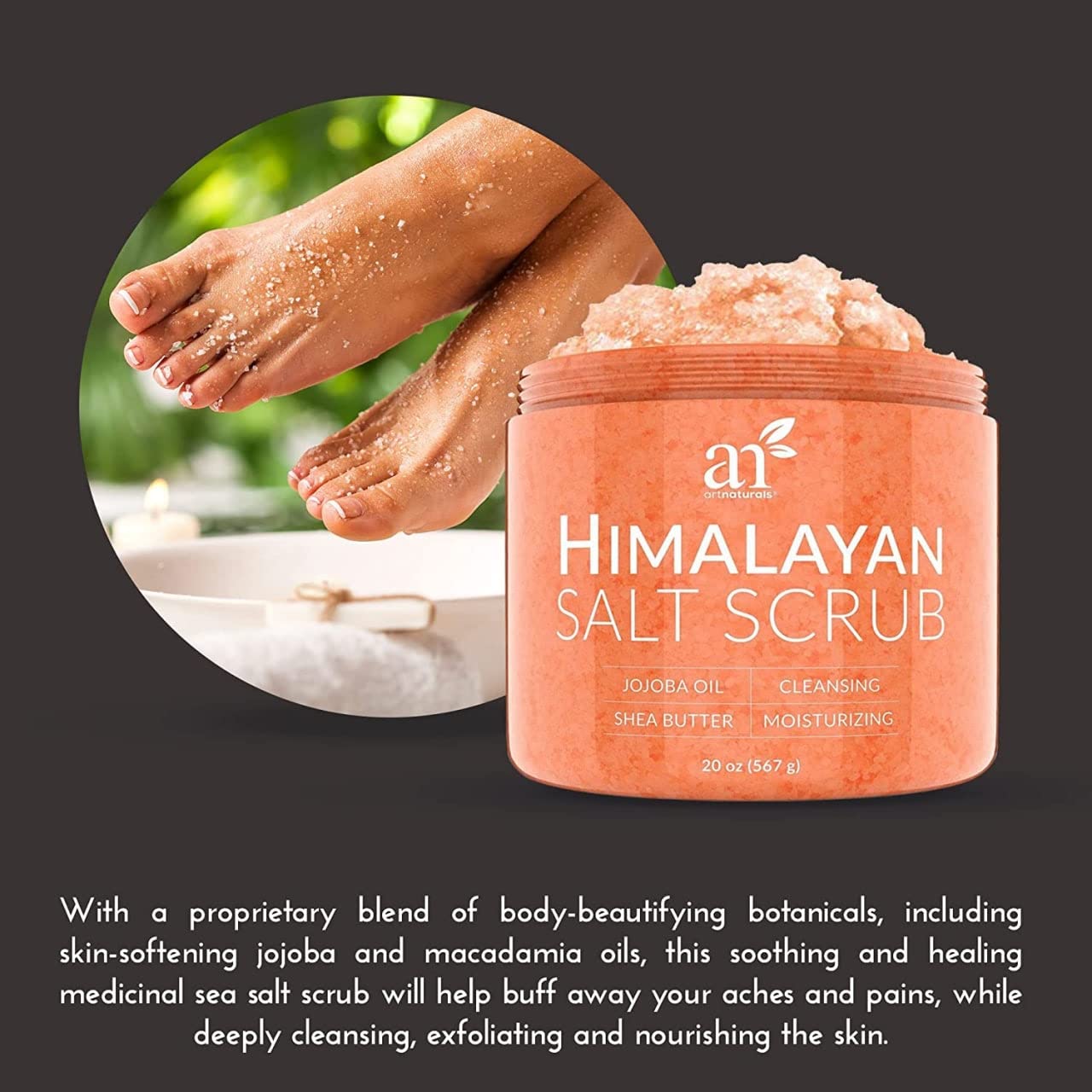 artnaturals Himalayan Body Scrub and Face Scrub - (20 Oz) - Deep Cellulite Cleansing Exfoliator with Sugar, Shea Butter, Exfoliating Himalayan - Natural Pink for Hand, Skin and Facial - Men and WomenButter, Exfoliating Himalayan - Natural Pink for Hand, S