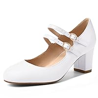 IDIFU Women's Dress Shoes for Women Pumps Mary Jane Heels Low Block Round Closed Toe Wedding Office Work