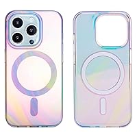 Magnetic Case Compatible with iPhone 15 Pro Max 6.7“ 2023 for MagSafe Charging Soft TPU Bumper Slim Shockproof Protective Cute Cover with Screen Protector(Holographic Gradient Swirl Marble)