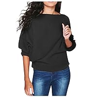 Women's Lace Tops Fashion Casual Stitching Solid Color U-Neck Three Quarter Sleeve Top Long Shirt, S-5XL