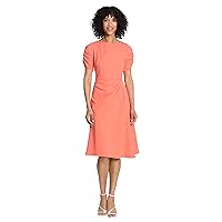 Maggy London Women's Ruched Sleeve and Side Waist Detail Scuba Crepe Fit and Flare
