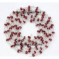 5 Feet Natural RED Garnet Gemstone Faceted Rondelle Beads .925 Sterling Silver with 925 Silver Plated Link Chain.